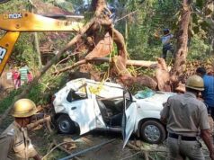 Woman dies on the spot, driver injured after tree comes crashing down on driving class car at Sanguem