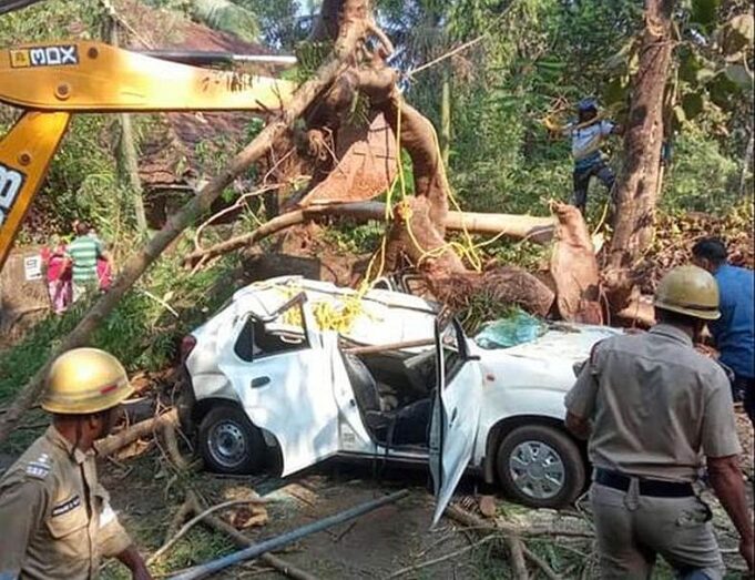 Woman dies on the spot, driver injured after tree comes crashing down on driving class car at Sanguem