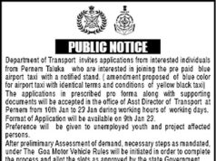 Govt invites applications from Pernem residents for joining prepaid blue airport taxi with notified stand
