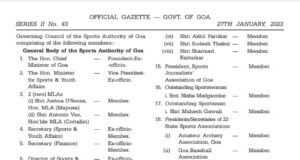 General Body and Governing Council of the Sports Authority of Goa reconstituted