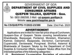 Application invited for setting up new fair price shop at Curchorem
