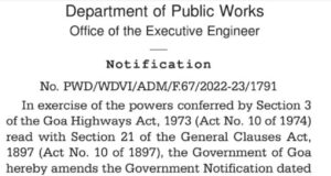 Govt issues notification downgrading Margao-Chandor-Curchorem road to Major District Road status