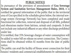 Ponda Municipal Area residents can now avail sewerage network connection