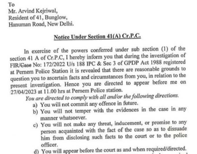 Pernem police asks Kejriwal to appear in case related to pasting of posters during 2022 polls