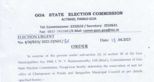 Sanquelim municipality chairperson post reserved for woman