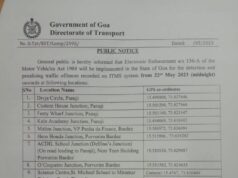 Intelligent Traffic Management Systems at 13 locations in and around Panaji from May 22