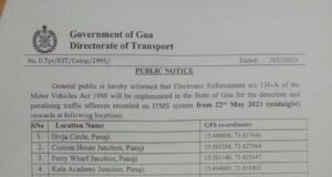 Intelligent Traffic Management Systems at 13 locations in and around Panaji from May 22