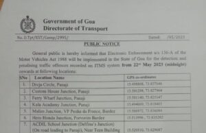 Intelligent Traffic Management Systems at 13 locations in and around Panaji from May 22