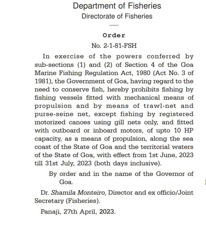 61 day fishing ban in Goa from June 1 to July 31