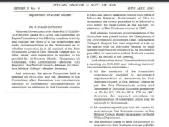 Goa govt grants reservation of 2% to SC, 12% to ST & 27 % to OBC in PG courses of GMC