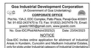 GIDC invites applications for allotment of Industrial plots at Kundaim, Cuncolim and Madkaim