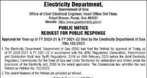 Public response sought over truing up of Electricity dept submissions to JERC for FY 2020-21 & FY 2021-22