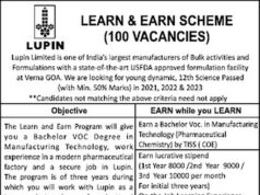 Pharma company Lupin announces 100 vacancies under ‘Learn and Earn’ scheme
