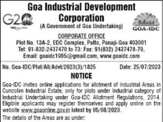 GIDC invites applications for allotment of 3 plots at Cuncolim Industrial Estate