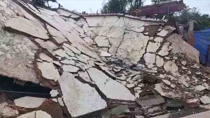 Large portion of open air auditorium of under renovation Kala Academy collapses