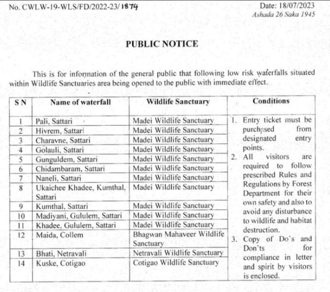 14 low risk waterfalls within wildlife sanctuary opened for public