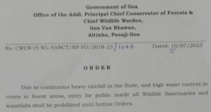 Forest dept bans entry for public inside all Wildlife Sanctuaries and waterfalls in Goa