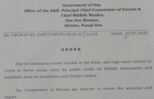 Forest dept bans entry for public inside all Wildlife Sanctuaries and waterfalls in Goa