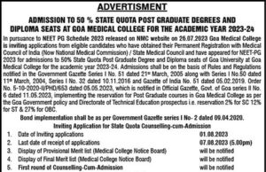 Application invited for PG Degree and Diploma courses at GMC; 41 % seats reserved for SC, ST & OBC