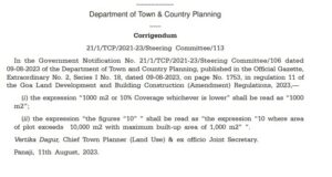 TCP dept notified removal of 10 % coverage restrictions on maximum permissible built up area of 1,000 m2 for farm houses is agricultural zones