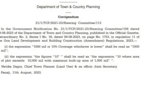 TCP dept notified removal of 10 % coverage restrictions on maximum permissible built up area of 1,000 m2 for farm houses is agricultural zones