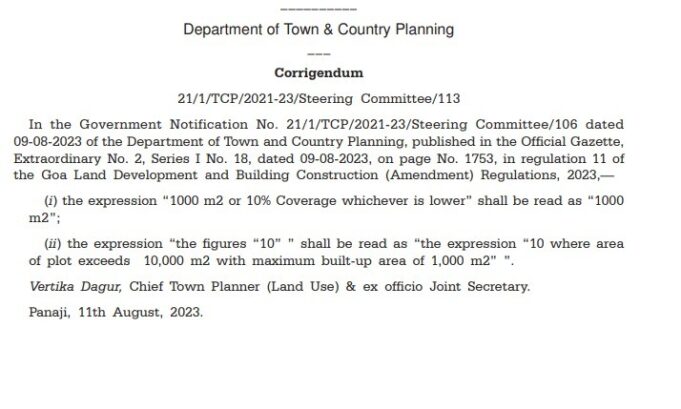 TCP dept notified removal of 10 % coverage restrictions on maximum permissible built up area of 1,000 m2 for farm houses is agricultural zones