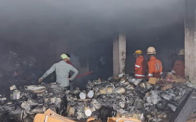 Massive fire engulfs Pharma company warehouse at Honda Industrial Estate