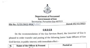 38 Junior Scale Officials of Goa Civil Service transferred
