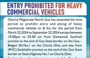 Chorla Ghat road on Goa side closed for heavy vehicles during daytime till Sept 2024