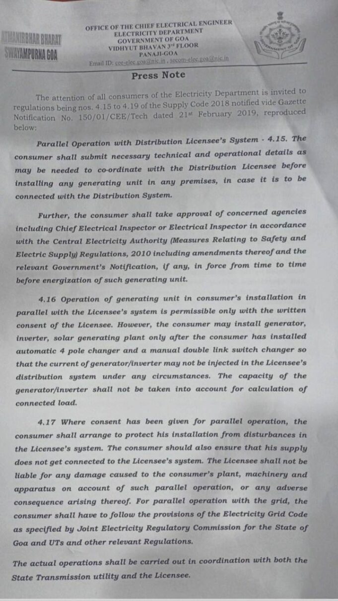 Consumers installing power generating devices without permission under electricity department scanner