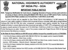 Road closure and diversion announced in view of PM Modi’s poll campaign meet at Sancoale tomorrow
