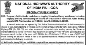 Road closure and diversion announced in view of PM Modi’s poll campaign meet at Sancoale tomorrow