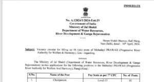 Union Jal Shakti Ministry announces 6 vacancies for Mahadayi PRAWAH