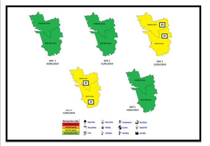 IMD forecasts thunderstorm on May 12 & 13 at isolated places across Goa