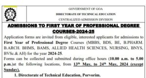 DTE invites applications for admission to Professional Degree Courses