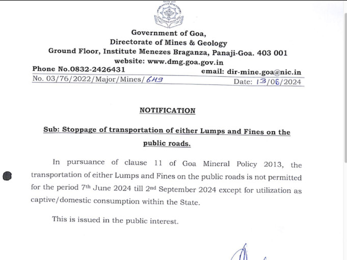 Mining ore transportation on public road prohibited from June 7 to Sept 2