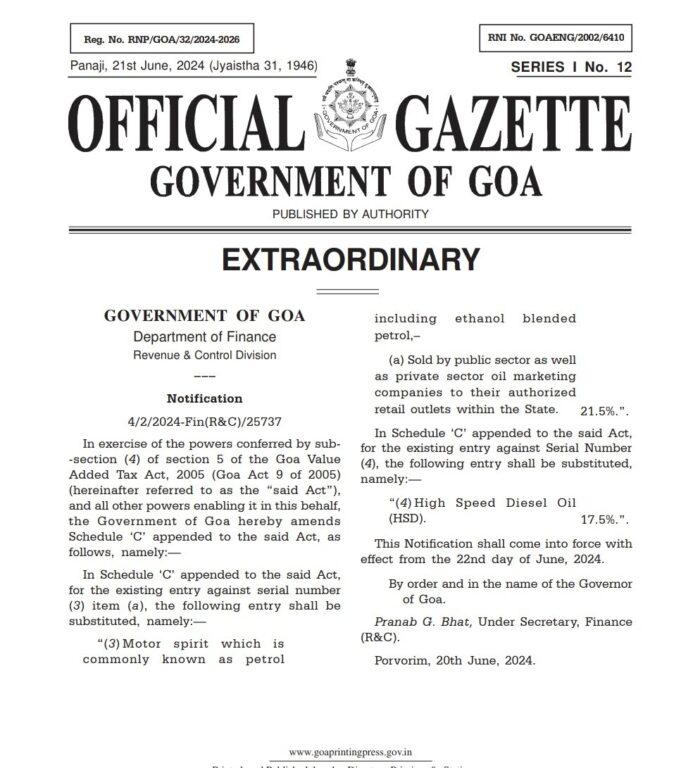 Petrol and Diesel prices to be hiked in Goa from tomorrow