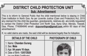 4-year-old child to be declared free for adoption if no family member comes forward to take charge within 60 days