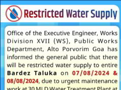 Restricted water supply to Bardez on Aug 7th & 8th