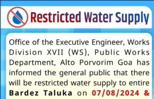 Restricted water supply to Bardez on Aug 7th & 8th