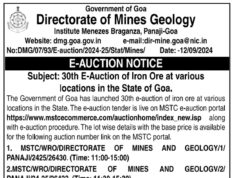 30th E-auction announced; 7.56 lakh Metric tonn extracted iron ore to be e-auctioned