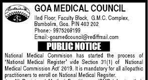 Registration on NMR portal mandatory for allopathic practitioners: Goa Medical Council