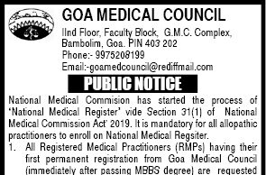 Registration on NMR portal mandatory for allopathic practitioners: Goa Medical Council