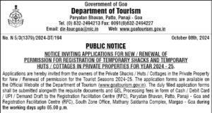 Applications invited for registration & renewal of private shacks, huts and cottages