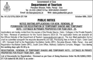 Applications invited for registration & renewal of private shacks, huts and cottages