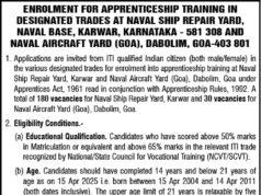 210 apprenticeship vacancies open for ITI candidates – 30 in Goa, 180 in Karwar