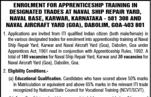 210 apprenticeship vacancies open for ITI candidates – 30 in Goa, 180 in Karwar