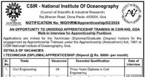 NIO announces walk-in interviews for 25 apprenticeship posts