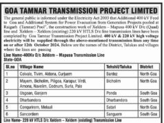 Tamnar to activate new Xeldem-Mapusa Transmission line any time from Oct 12, asks public to exercise caution