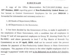 Goa govt employees to get bonus before Oct 31